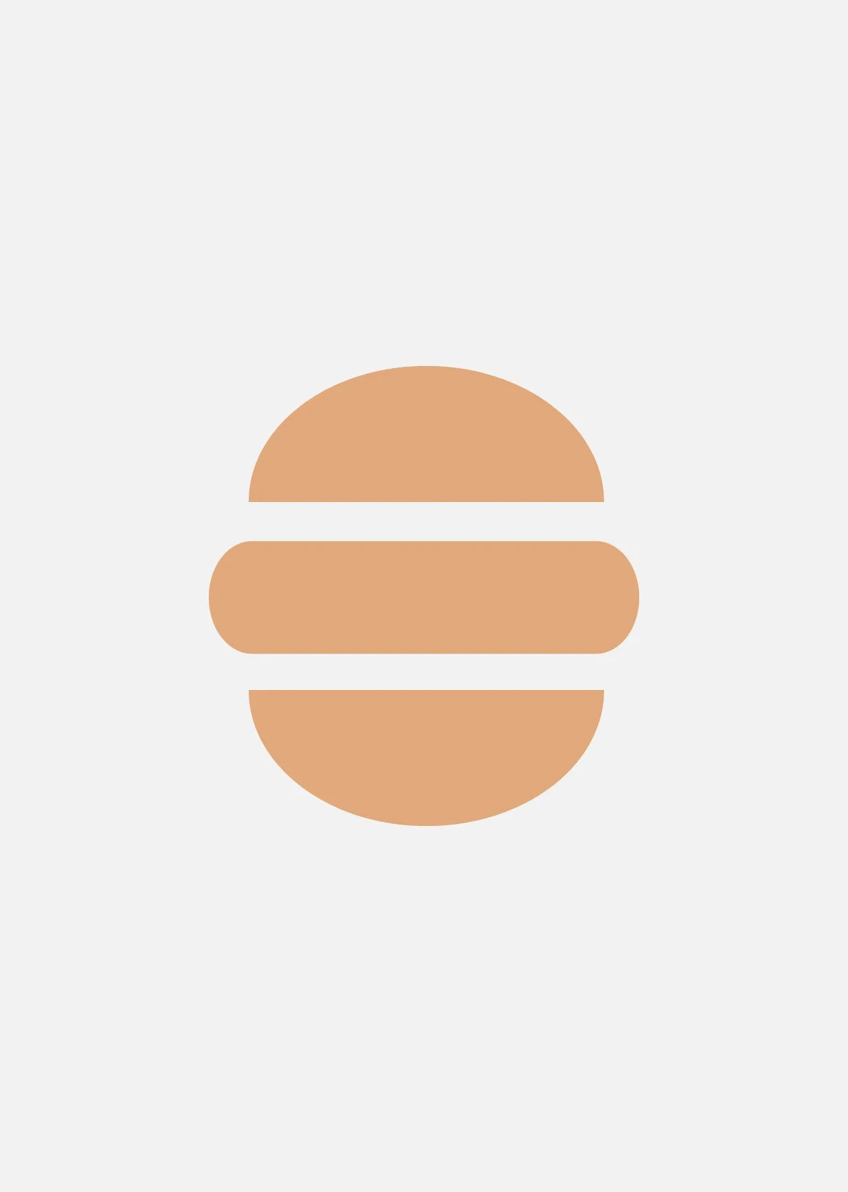 En hamburger i orange symbolform på ljusgrå botten