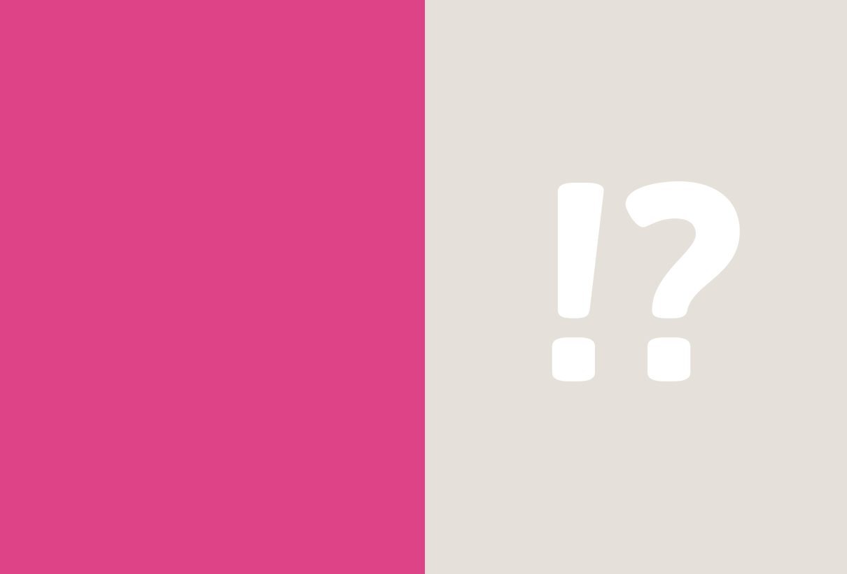 Animerad bild: ”!?” i vitt mot en rosa och ljusgrå botten