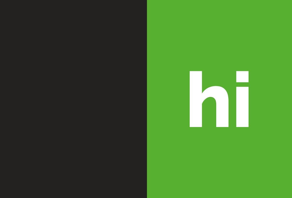 Animerad bild: ”hi” i vitt mot en grön och en svart yta