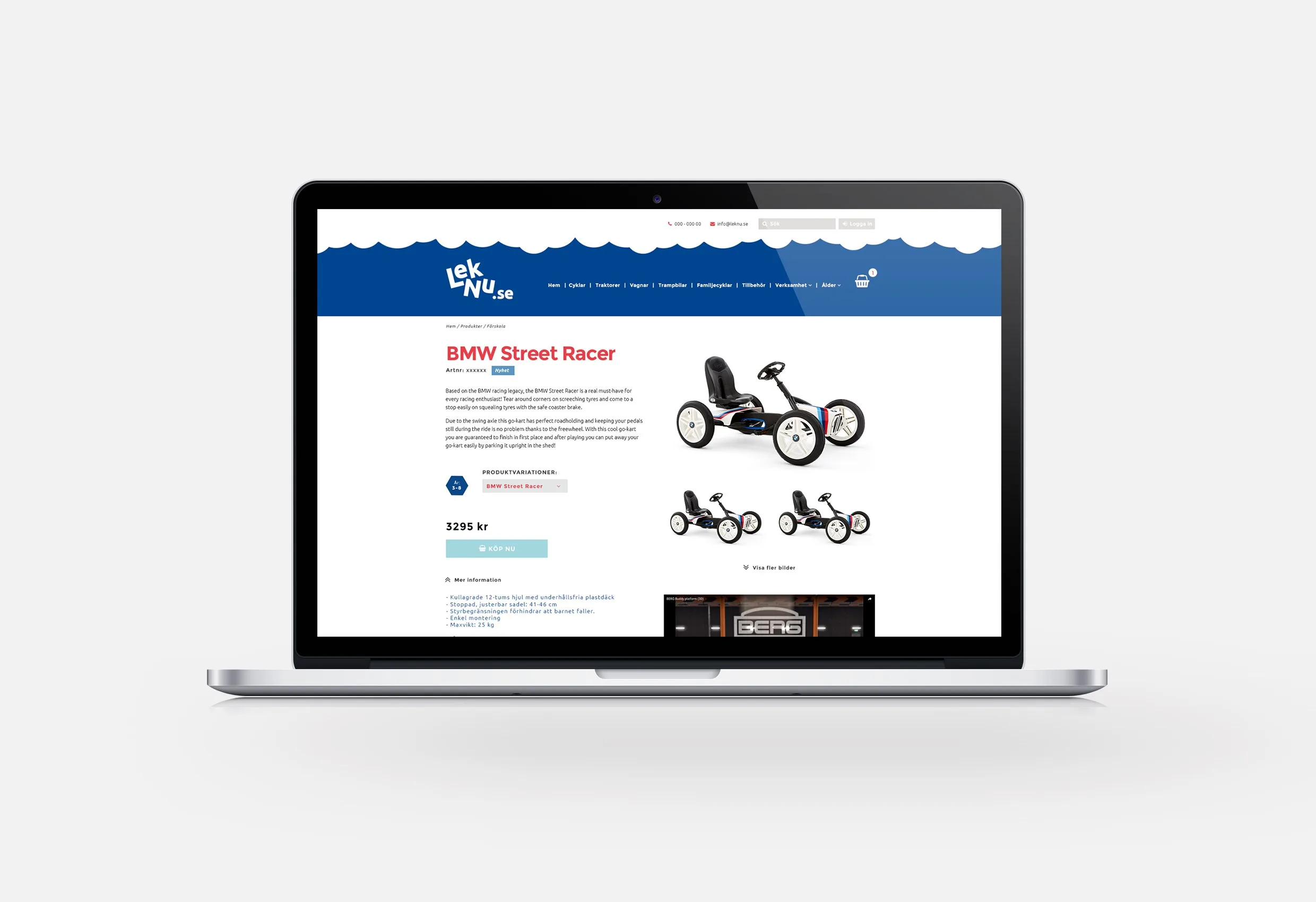 Webbplatsen på en bärbar dator: en produktsida med en trampbil