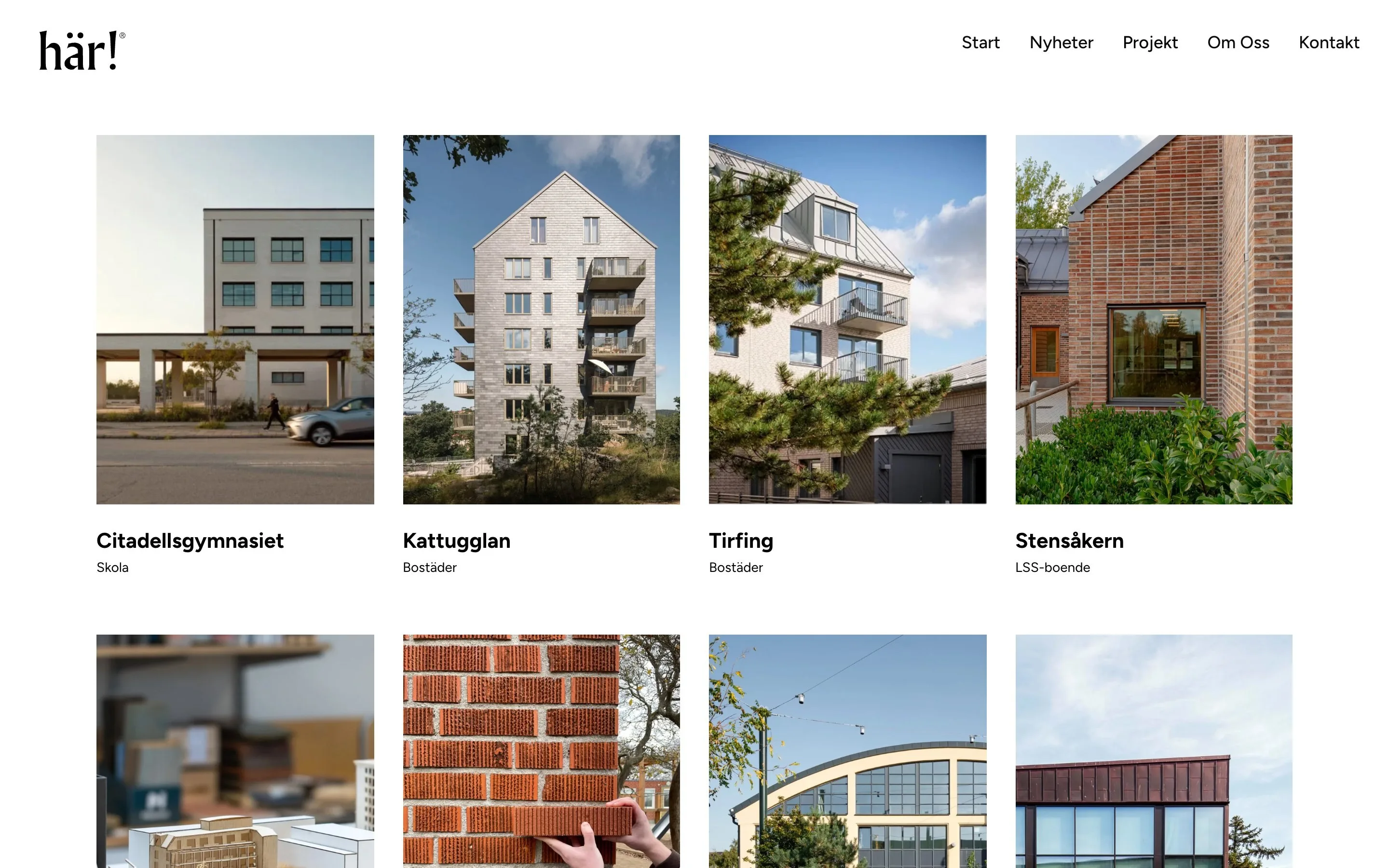 Sidan Projekt på en dator: ett rutnät av bostadshus med rubrikerna Citadellgymnasiet, Kattugglan, Tirfing och Stenåkern