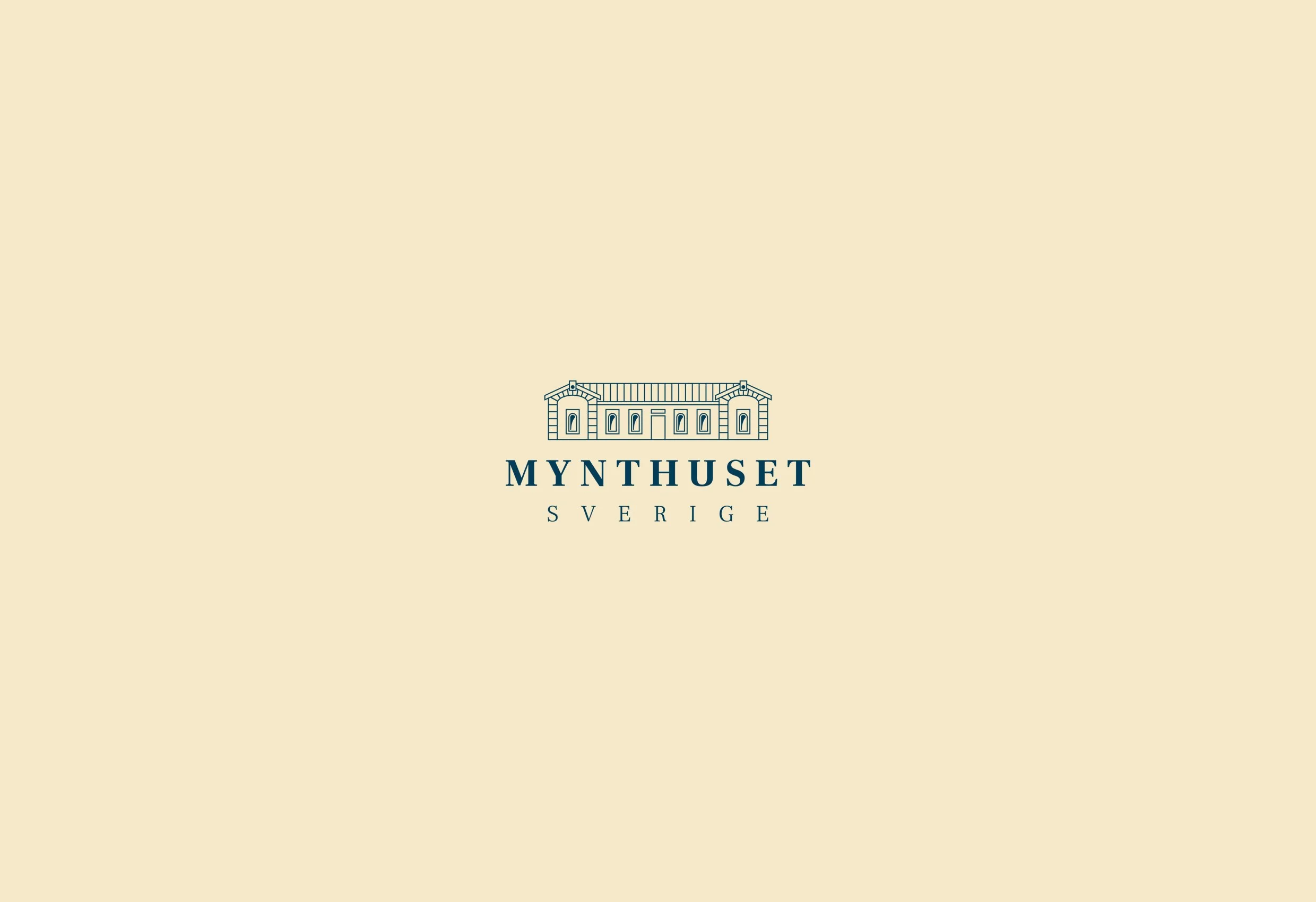 Mynthusets logotyp i mörkgrönt på ljusgul botten