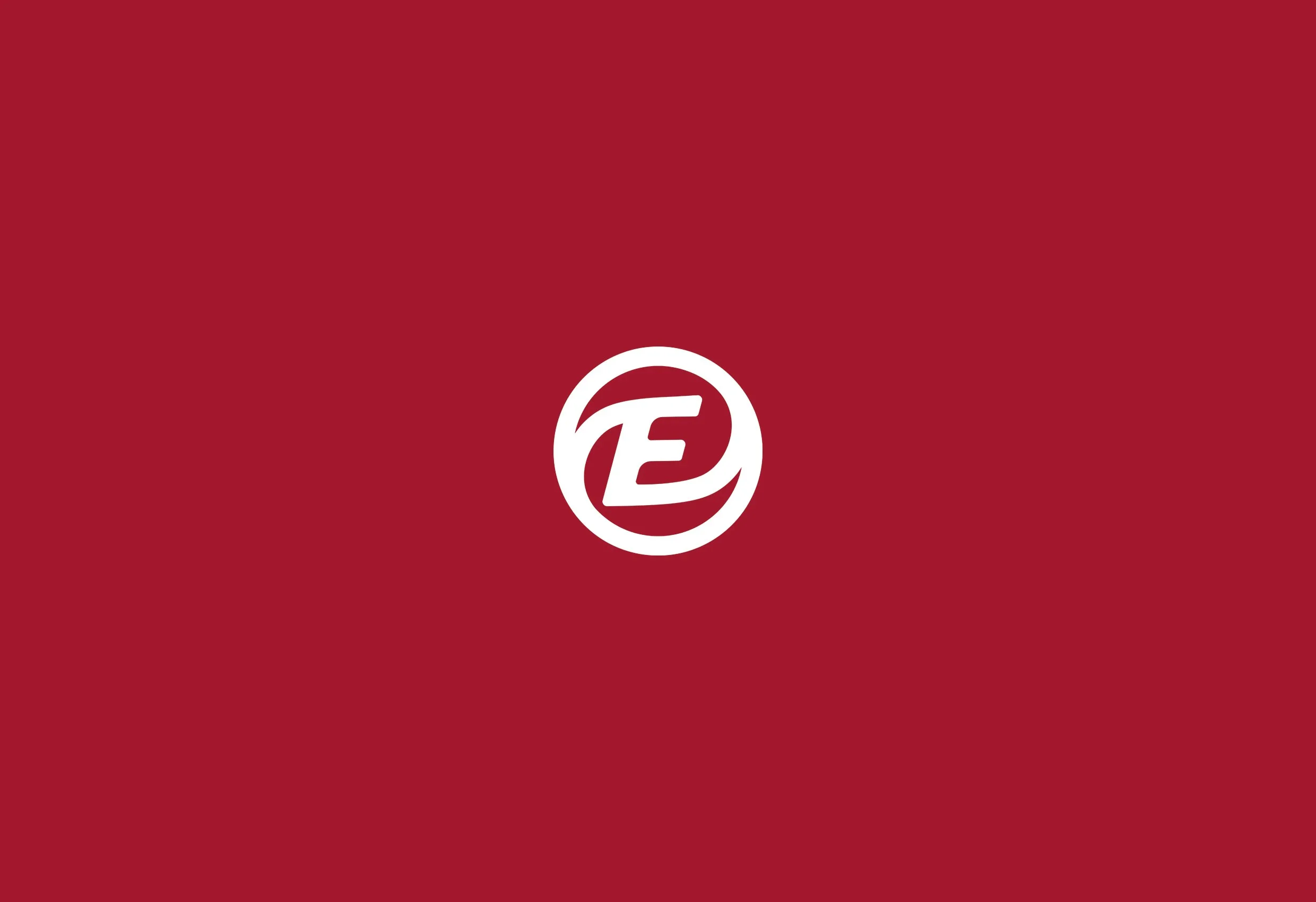 Enjays symbol, ett vitt e i en cirkel, på röd botten