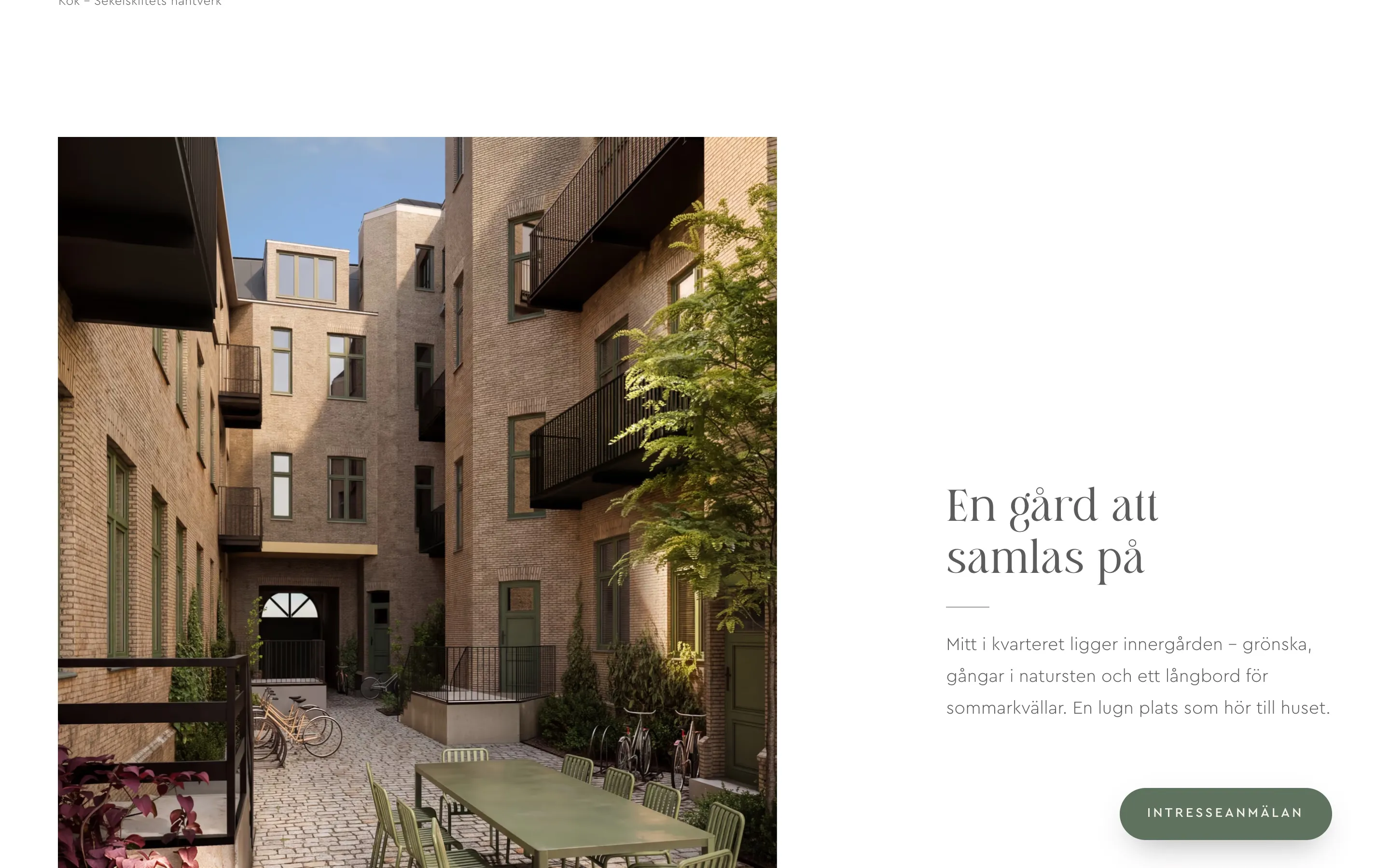 Webbplatsen: avsnittet ”En gård att samlas på” med en bild av gården