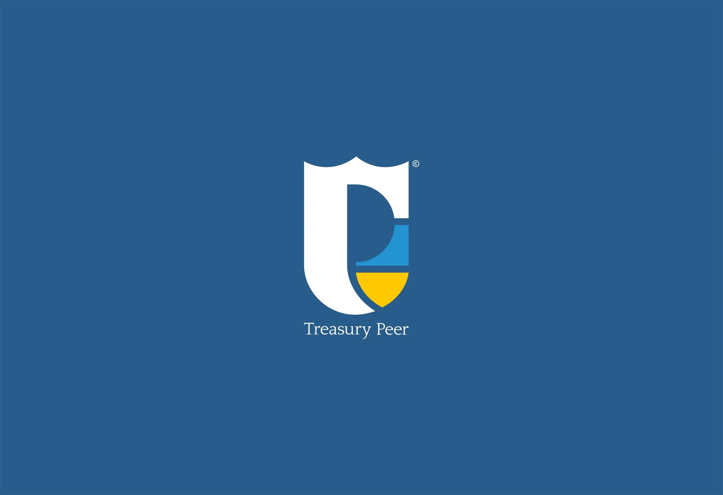 Treasury Peers logotyp i vitt på blå botten