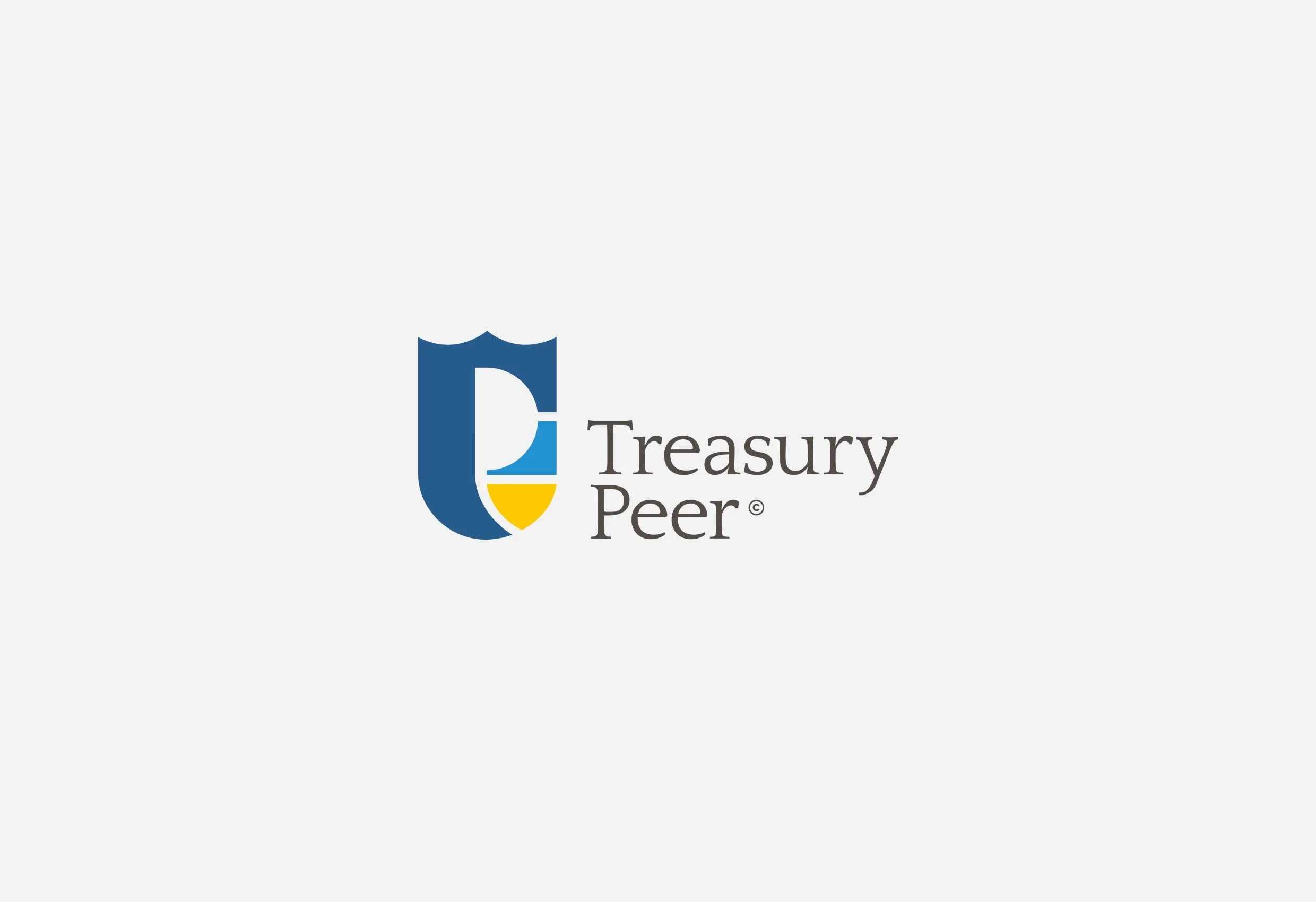 Treasury Peers logotyp, symbolen före orden ”Treasury Peer”, på ljusgrå botten